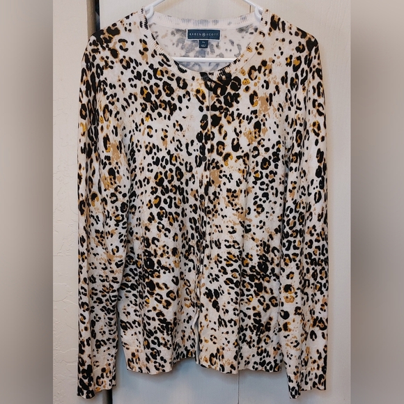 Karen Scott Cheetah Animal Print Button Cardigan Size XL Long Sleeve Sweater - Picture 10 of 10